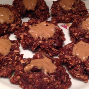Chocolate Banana Oat Cookies with Chocolate Chips and Peanut Butter